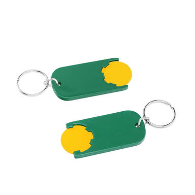 Shopping trolley coin keyring long - Yellow, green