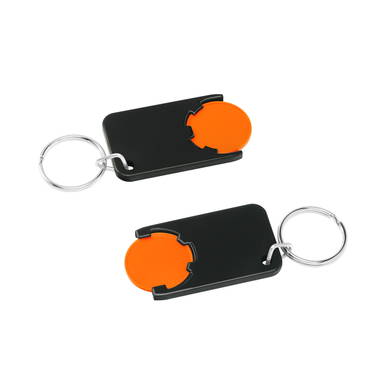 Shopping cart coin keychain - Orange, black