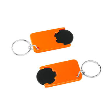 Shopping cart coin keychain - Black, orange