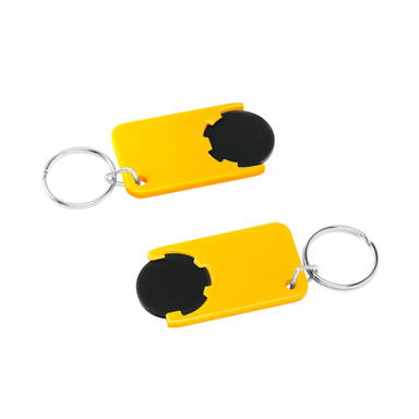 Shopping cart coin keychain - Black, yellow
