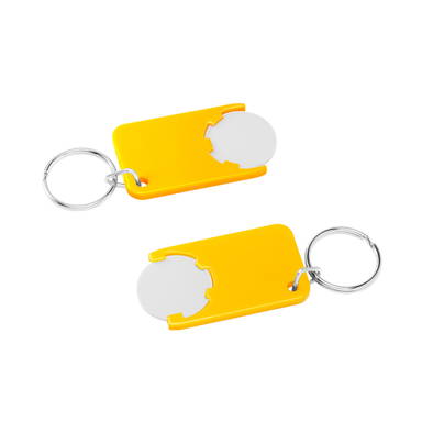 Shopping cart coin keychain - White, yellow