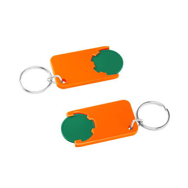 Shopping cart coin keychain - Green, orange