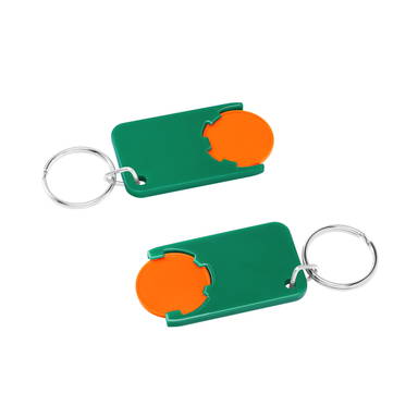 Shopping cart coin keychain - Orange, green