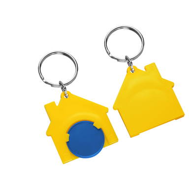 Porte-clés jeton de caddie maison - Bleu, jaune