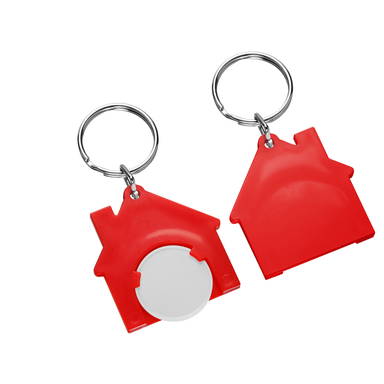 Porte-clés jeton de caddie maison - Blanc, rouge