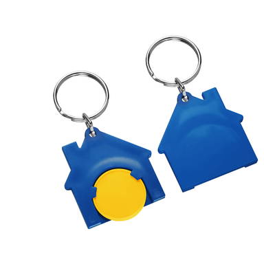 Porte-clés jeton de caddie maison - Jaune, bleu