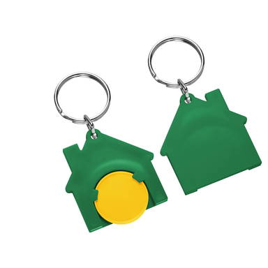 Porte-clés jeton de caddie maison - Jaune, vert