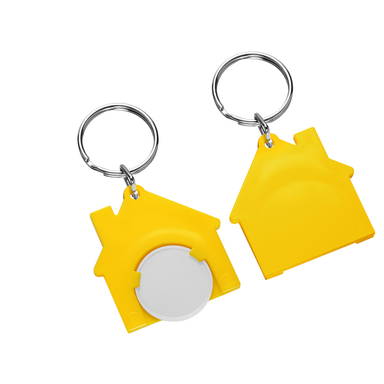 Porte-clés jeton de caddie maison - Blanc, jaune