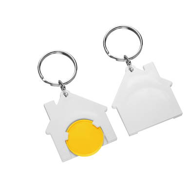 Porte-clés jeton de caddie maison - Jaune, blanc