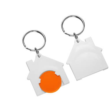 Porte-clés jeton de caddie maison - Orange, blanc