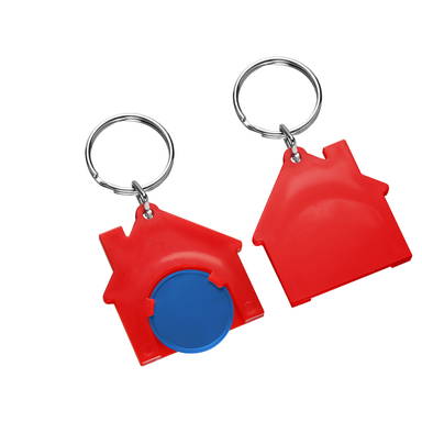 Porte-clés jeton de caddie maison - Bleu, rouge