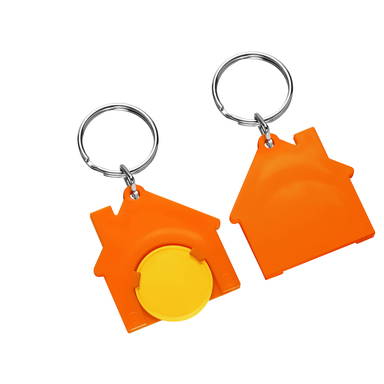 Porte-clés jeton de caddie maison - Jaune, orange