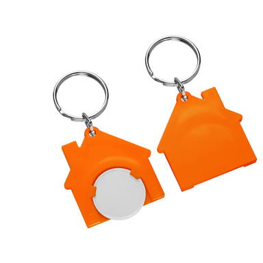 Porte-clés jeton de caddie maison - Blanc, orange