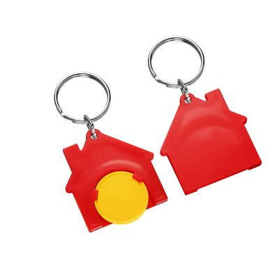 Porte-clés jeton de caddie maison - Jaune, rouge