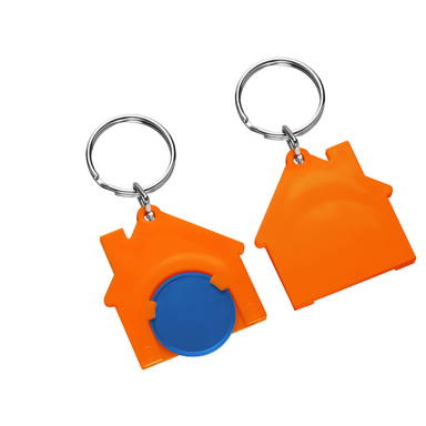 Porte-clés jeton de caddie maison - Bleu, orange