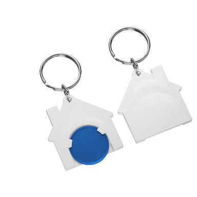 Porte-clés jeton de caddie maison - Bleu, blanc