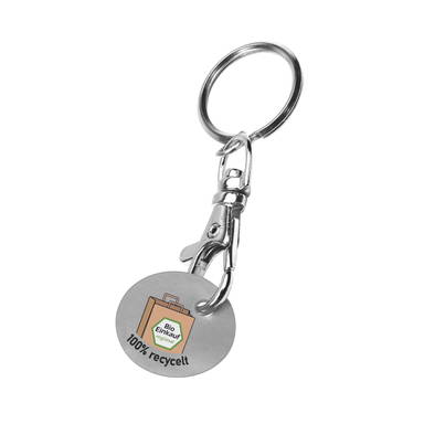 Recycled shopping trolley coin with carabiner - Silver, recycled grey