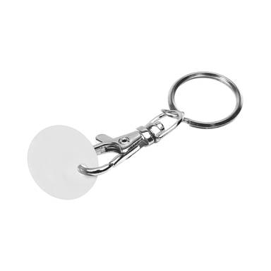 Einkaufswagenchip aus Kunststoff mit Karabinerhaken - Silber, weiß
