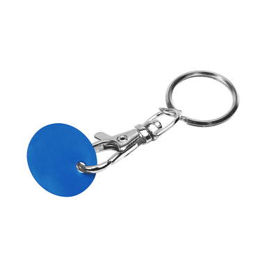Einkaufswagenchip aus Kunststoff mit Karabinerhaken - Silber, blau