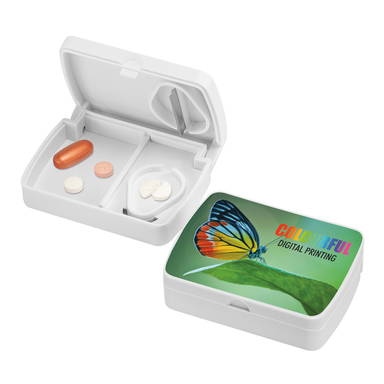 Pillendose mit Tablettenteiler 65 x 48 x 17 mm - Weiß