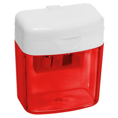 Dubbele puntenslijper met bakje - Rood-transparant, wit