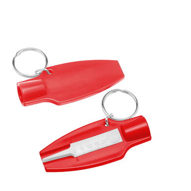 Reifenprofiltiefenmesser mit Ventilkappenöffner - Rot, weiß