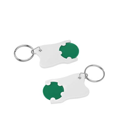 Shopping cart coin keychain tooth - Green, white
