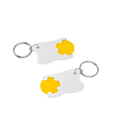 Shopping cart coin keychain tooth - Yellow, white