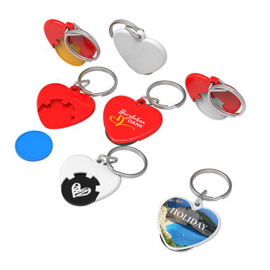 Heart-shaped shopping trolley coin keyring - White, white