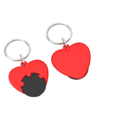 Heart-shaped shopping trolley coin keyring - Black, red
