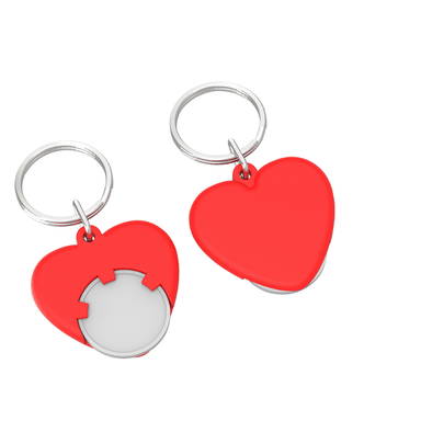 Heart-shaped shopping trolley coin keyring - White, red