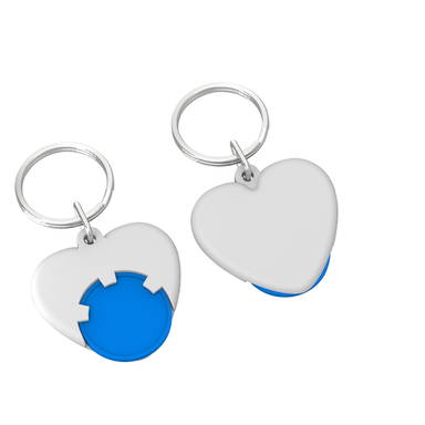 Heart-shaped shopping trolley coin keyring - Blue, white