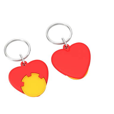 Heart-shaped shopping trolley coin keyring - Yellow, red