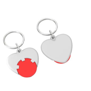 Heart-shaped shopping trolley coin keyring - Red, white