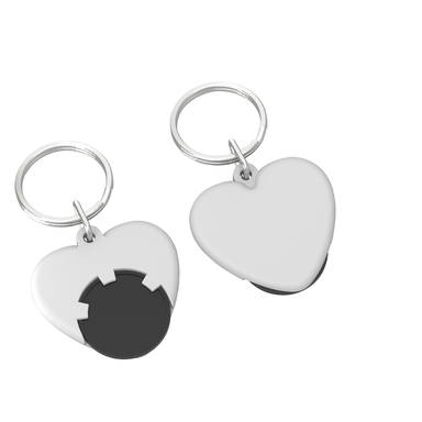 Heart-shaped shopping trolley coin keyring - Black, white