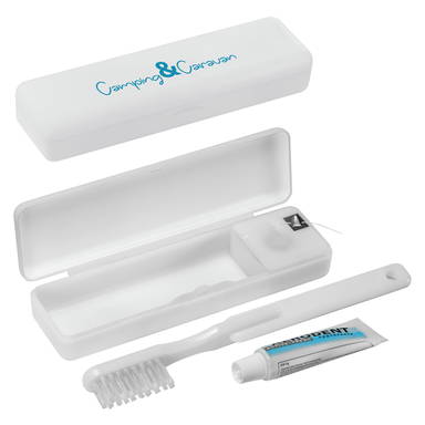 Travel toothbrush with toothpaste and dental floss - White