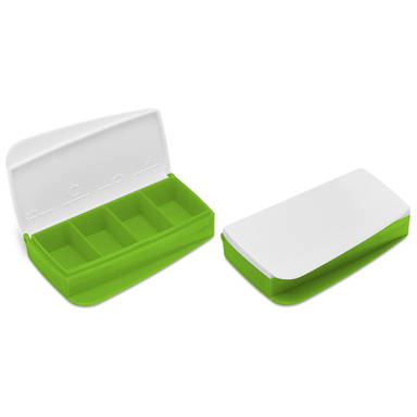 Pillendoosje 4 vakken makkelijk te openen 82 x 46 x 17 mm - Wit, lichtgroen