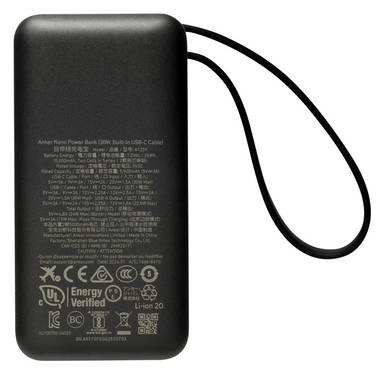 Anker Nano Powerbank 30 W, met ingebouwde USB-C-kabel