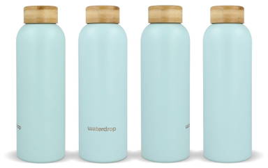 Waterdrop RVS thermosfles met bamboe dop 600 ml - Pastel blauw
