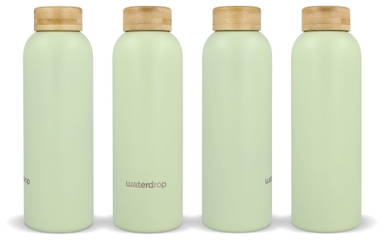 Waterdrop RVS thermosfles met bamboe dop 600 ml - Donker bruin / Groen