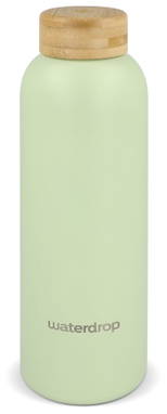 Waterdrop RVS thermosfles met bamboe dop 600 ml - Donker bruin / Groen