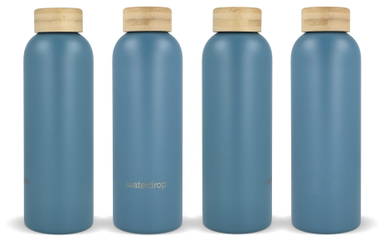 Waterdrop RVS thermosfles met bamboe dop 600 ml - Grijs - blauw