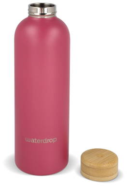 Waterdrop RVS thermosfles met bamboe dop 600 ml - Donker Roze