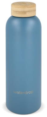 Waterdrop RVS thermosfles met bamboe dop 600 ml - Grijs - blauw
