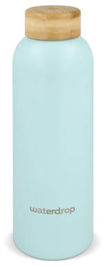 Waterdrop RVS thermosfles met bamboe dop 600 ml - Pastel blauw