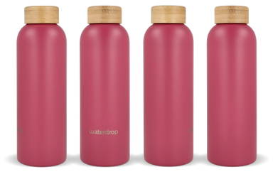 Waterdrop RVS thermosfles met bamboe dop 600 ml - Donker Roze