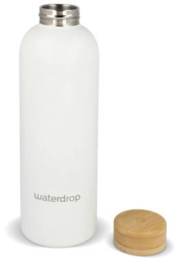 Waterdrop RVS thermosfles met bamboe dop 600 ml - Wit