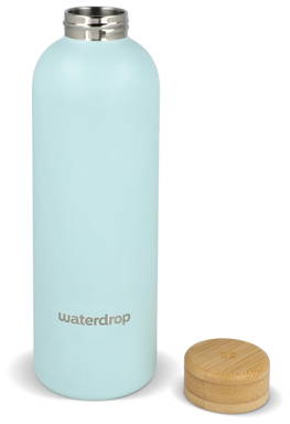 Waterdrop RVS thermosfles met bamboe dop 600 ml - Pastel blauw