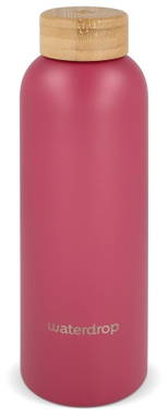 Waterdrop RVS thermosfles met bamboe dop 600 ml - Donker Roze