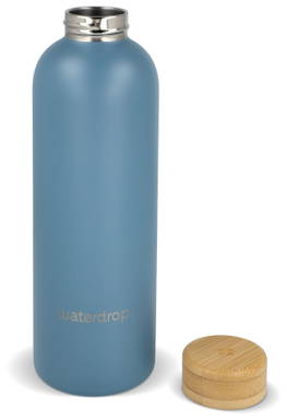 Waterdrop RVS thermosfles met bamboe dop 600 ml - Grijs - blauw